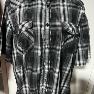 Classic Black and Gray Plaid Button Down Shirt